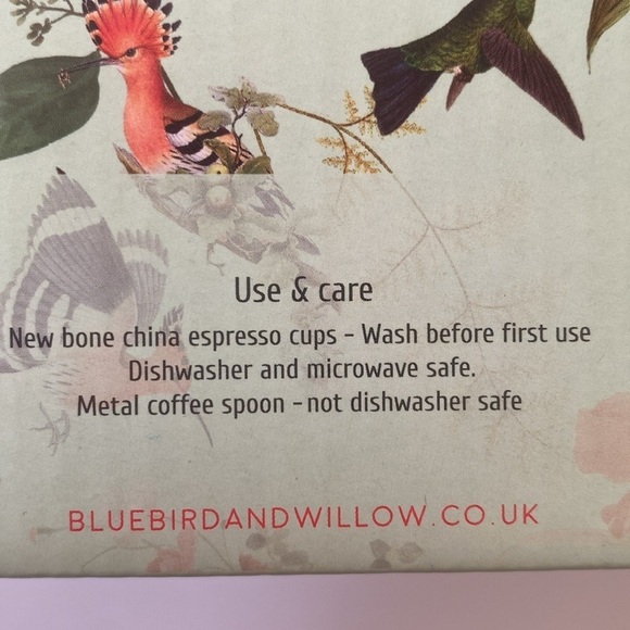 British Tea Shop Wild Bird Bone China 2 Espresso Cups & 2 Coffee Spoons - Picture 7 of 7